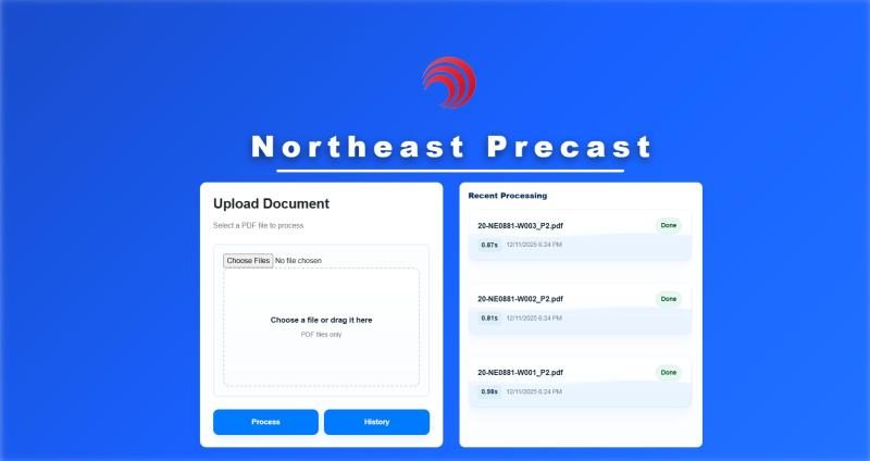 Northeast Precast upload interface